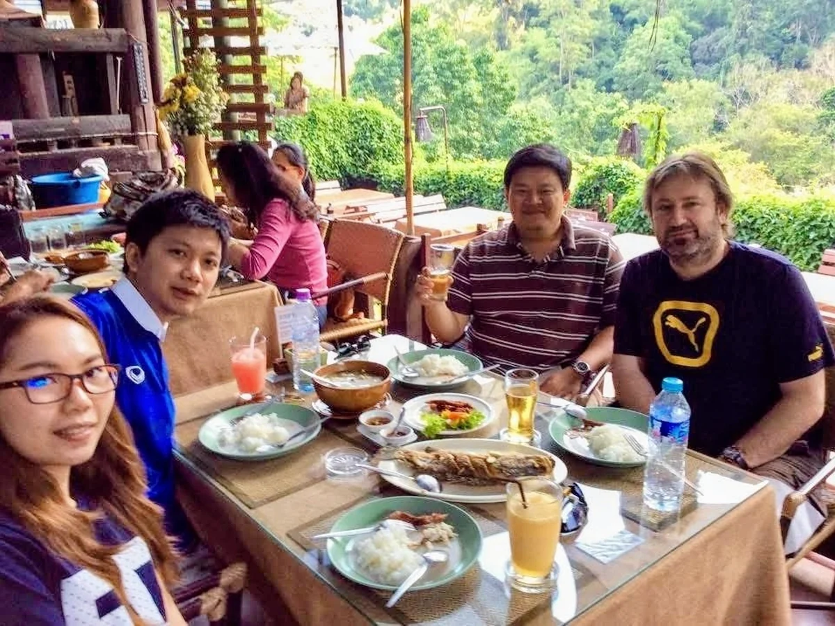 Members of the Thai and UK research collaboration sharing a meal